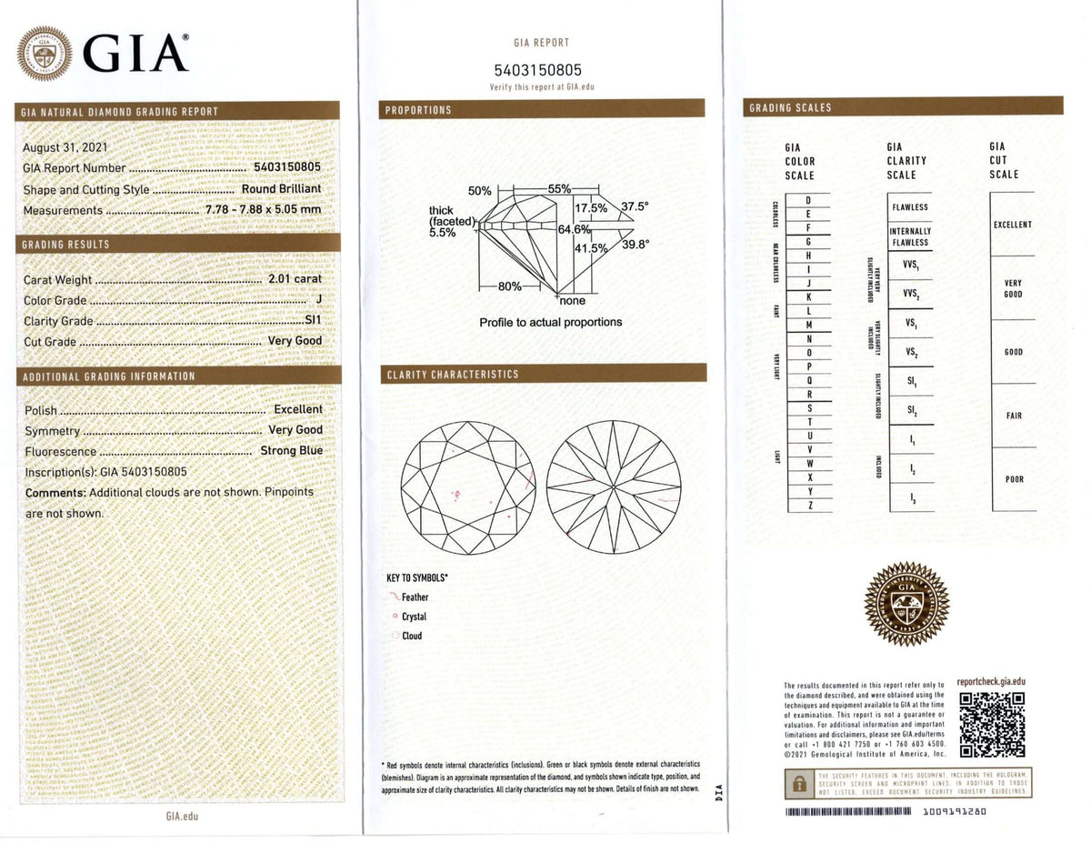 2 CARAT GIA CERTIFIED VERY GOOD CUT DIAMOND J SI1 ROUND BRILLIANT LOOSE NATURAL