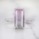 3.06ct BI COLOR TOURMALINE SOLITAIRE RING COCKTAIL WHITE GOLD PURPLE EMERALD CUT