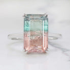 5.35ct WATERMELON TOURMALINE COCKTAIL RING EMERALD CUT PINK GREEN SOLITAIRE