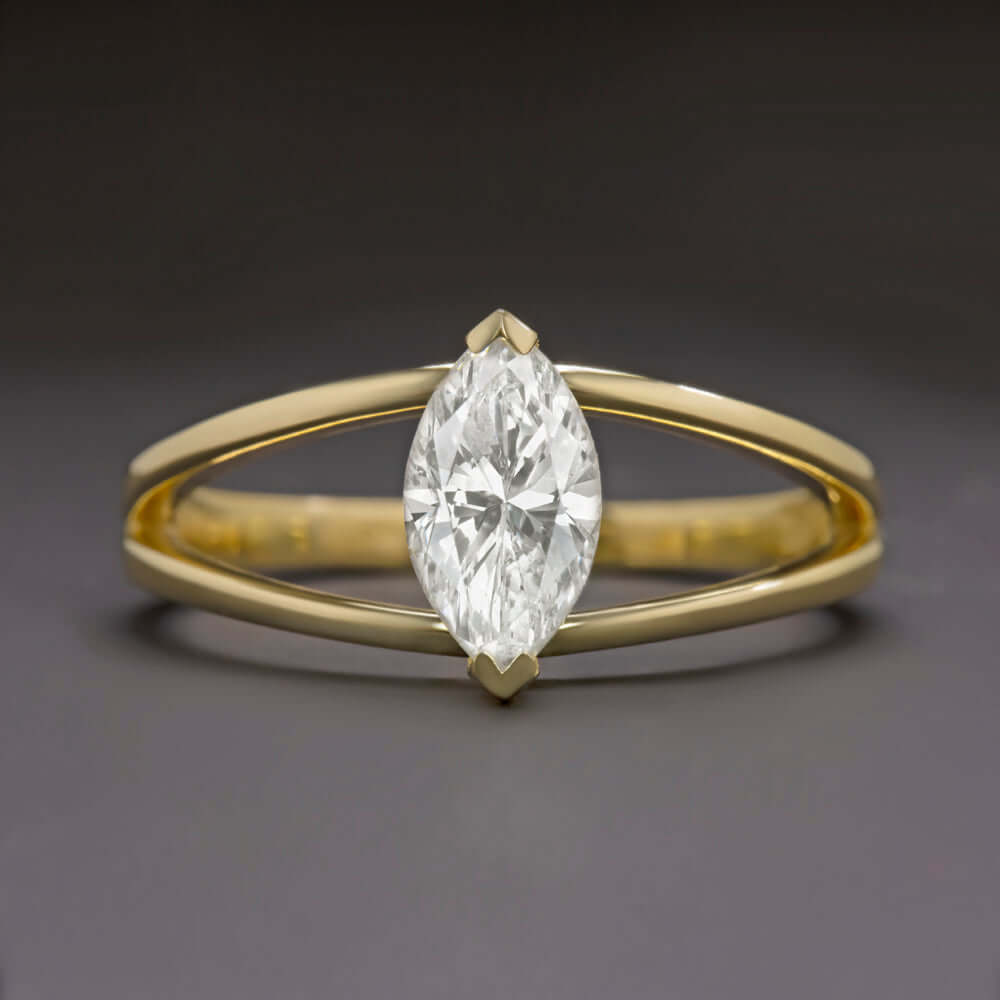 1 CARAT DIAMOND SPLIT SHANK SOLITAIRE RING MARQUISE CUT ENGAGEMENT YELLOW GOLD