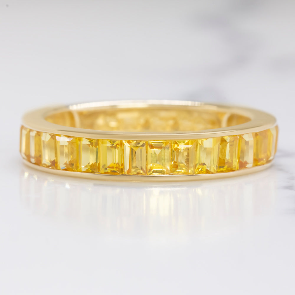 NATURAL YELLOW SAPPHIRE STACKING RING 14k GOLD WEDDING BAND BAGUETTE CUT CHANNEL