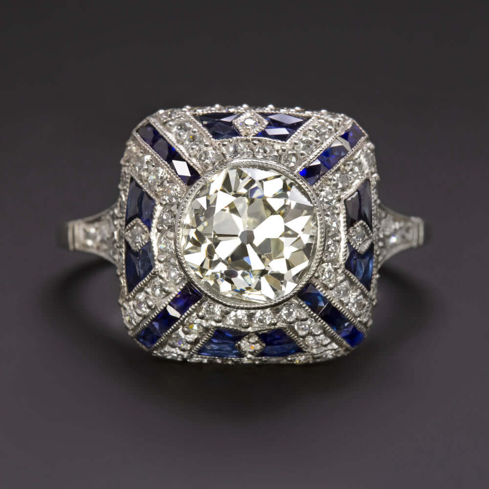 2.5c OLD EUROPEAN CUT DIAMOND VINTAGE STYLE ENGAGEMENT RING SAPPHIRE PLATINUM