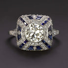 2.5c OLD EUROPEAN CUT DIAMOND VINTAGE STYLE ENGAGEMENT RING SAPPHIRE PLATINUM