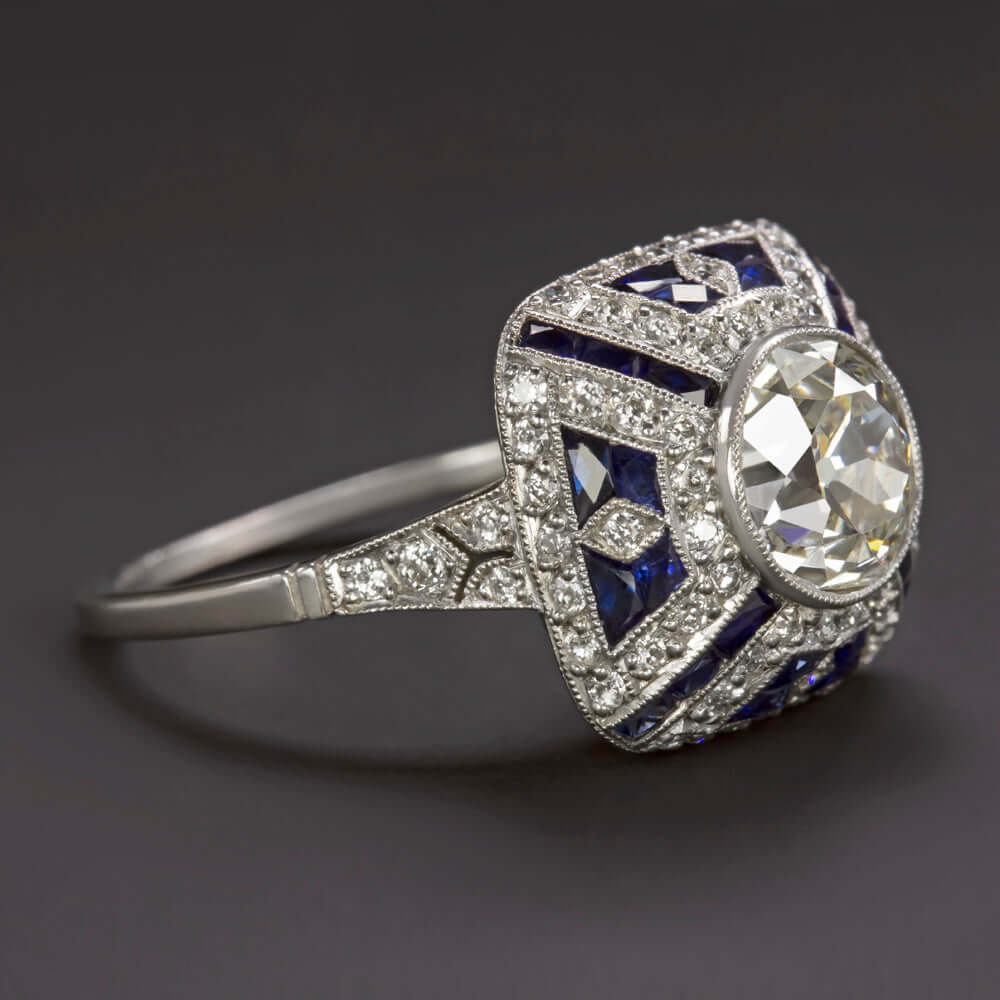 2.5c OLD EUROPEAN CUT DIAMOND VINTAGE STYLE ENGAGEMENT RING SAPPHIRE PLATINUM