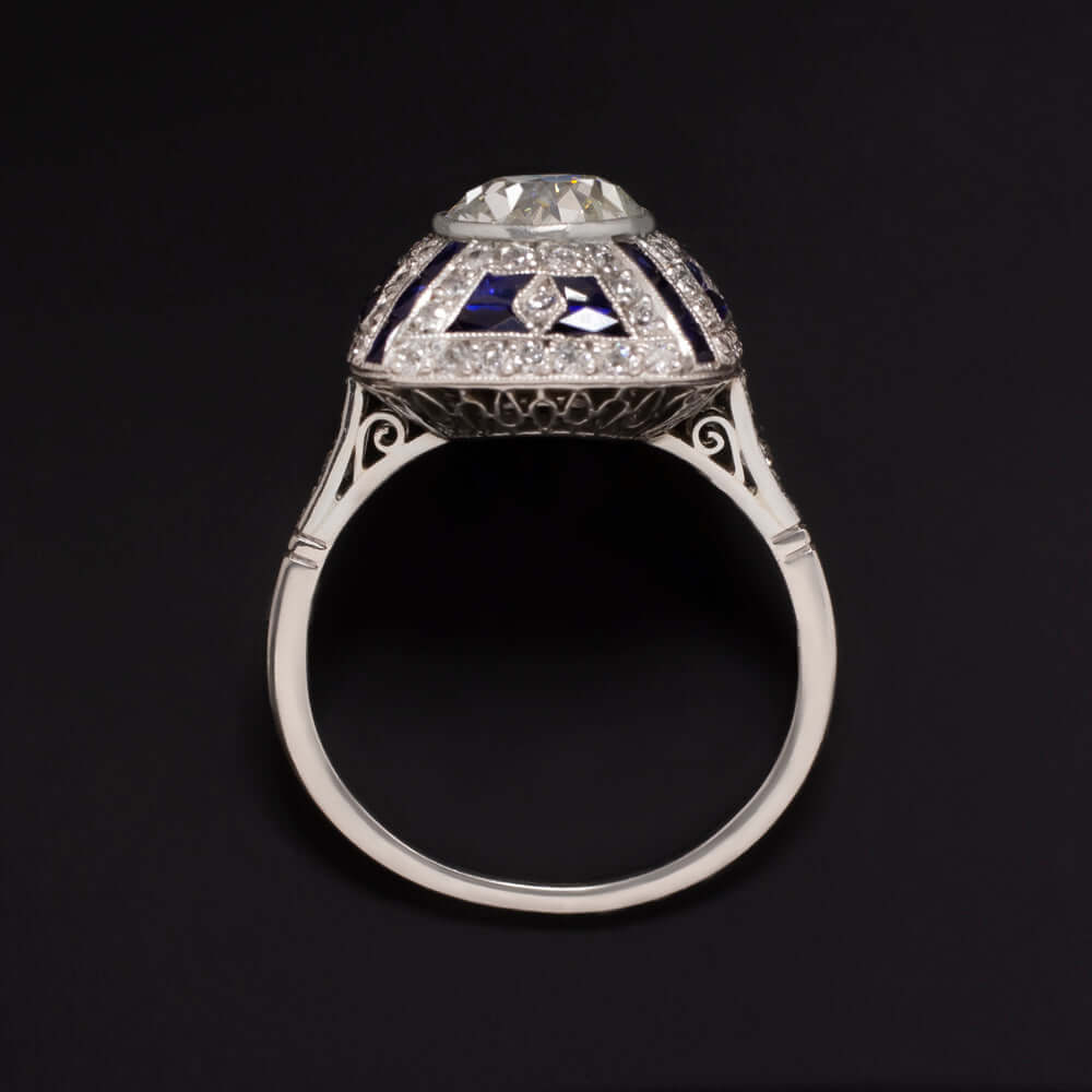 2.5c OLD EUROPEAN CUT DIAMOND VINTAGE STYLE ENGAGEMENT RING SAPPHIRE PLATINUM