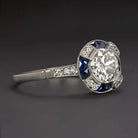 1ct OLD EUROPEAN CUT DIAMOND ENGAGEMENT RING PLATINUM SAPPHIRE VINTAGE ART DECO