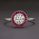 1 CARAT OLD EUROPEAN CUT DIAMOND VINTAGE ENGAGEMENT RING RUBY PLATINUM ART DECO