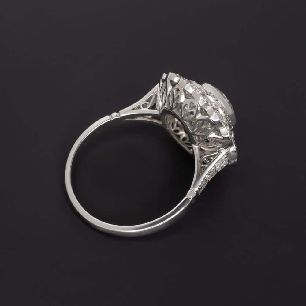 2.15ct J SI2 ROUND CUT DIAMOND RING PLATINUM COCKTAIL VINTAGE STYLE HALO