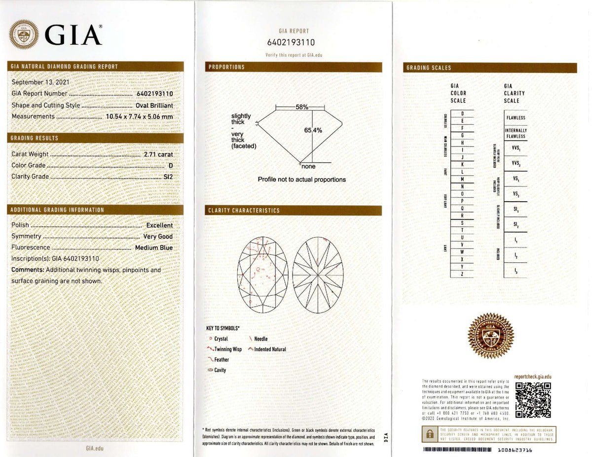 2.71ct GIA CERTIFIED D SI2 OVAL CUT DIAMOND CLEAN NATURAL LOOSE COLORLESS 2.75ct