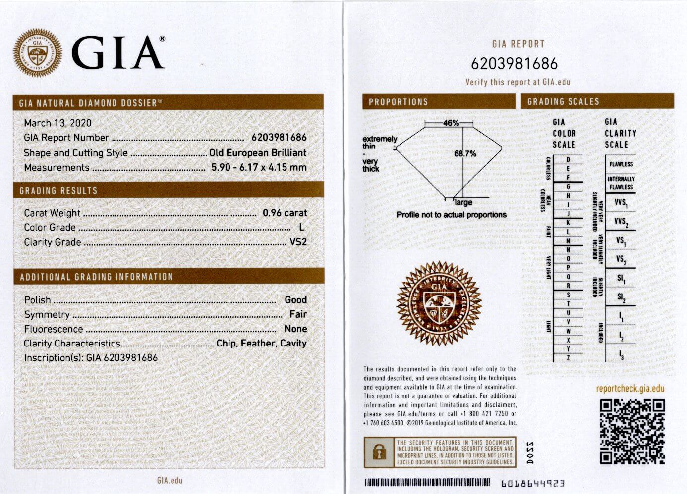 0.96ct GIA CERTIFIED VS2 VINTAGE ROUND CUT DIAMOND OLD EUROPEAN LOOSE 1 CARAT