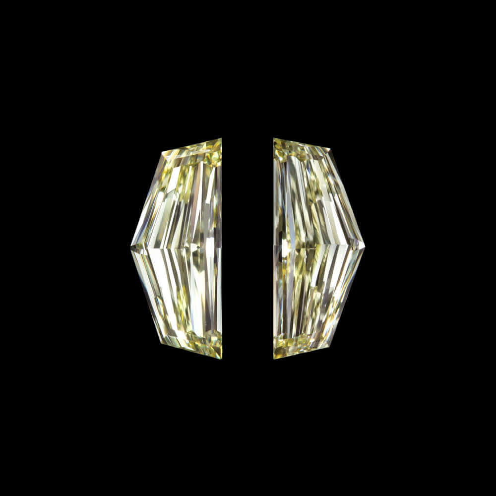 FANCY LIGHT YELLOW VVS CADILLAC CUT DIAMOND 0.30ct PAIR EPAULETTE STUD EARRINGS