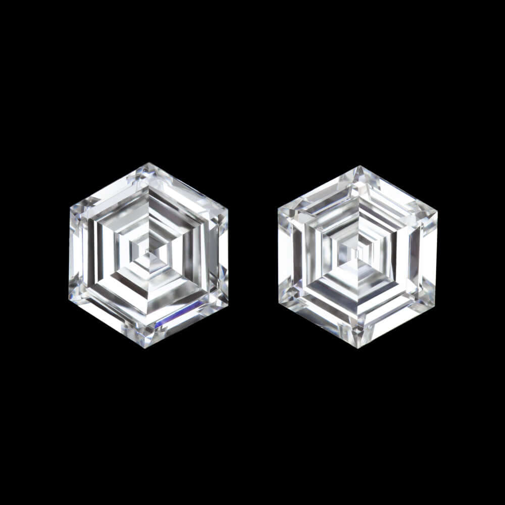 E-F VVS HEXAGON CUT DIAMOND MATCHING PAIR 0.43ct STUD EARRINGS ACCENT STONES
