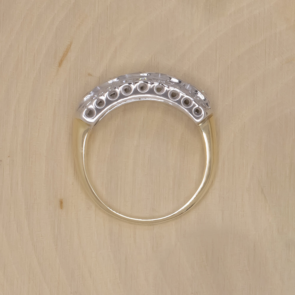 VINTAGE DIAMOND COCKTAIL RING 14K TWO TONE GOLD ESTATE WIDE STACK BAND NATURAL