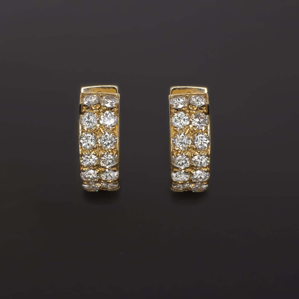 1.1ct NATURAL DIAMOND HOOP EARRINGS ROUND CUT 14K YELLOW GOLD HUGGIE CLASSIC
