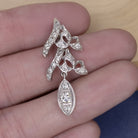 VINTAGE DIAMOND PENDANT BOW RIBBON NECKLACE 14K WHITE GOLD ESTATE MID CENTURY