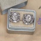 0.40ct OLD CUT DIAMOND STUD EARRINGS VINTAGE HANDMADE 14k WHITE GOLD NATURAL