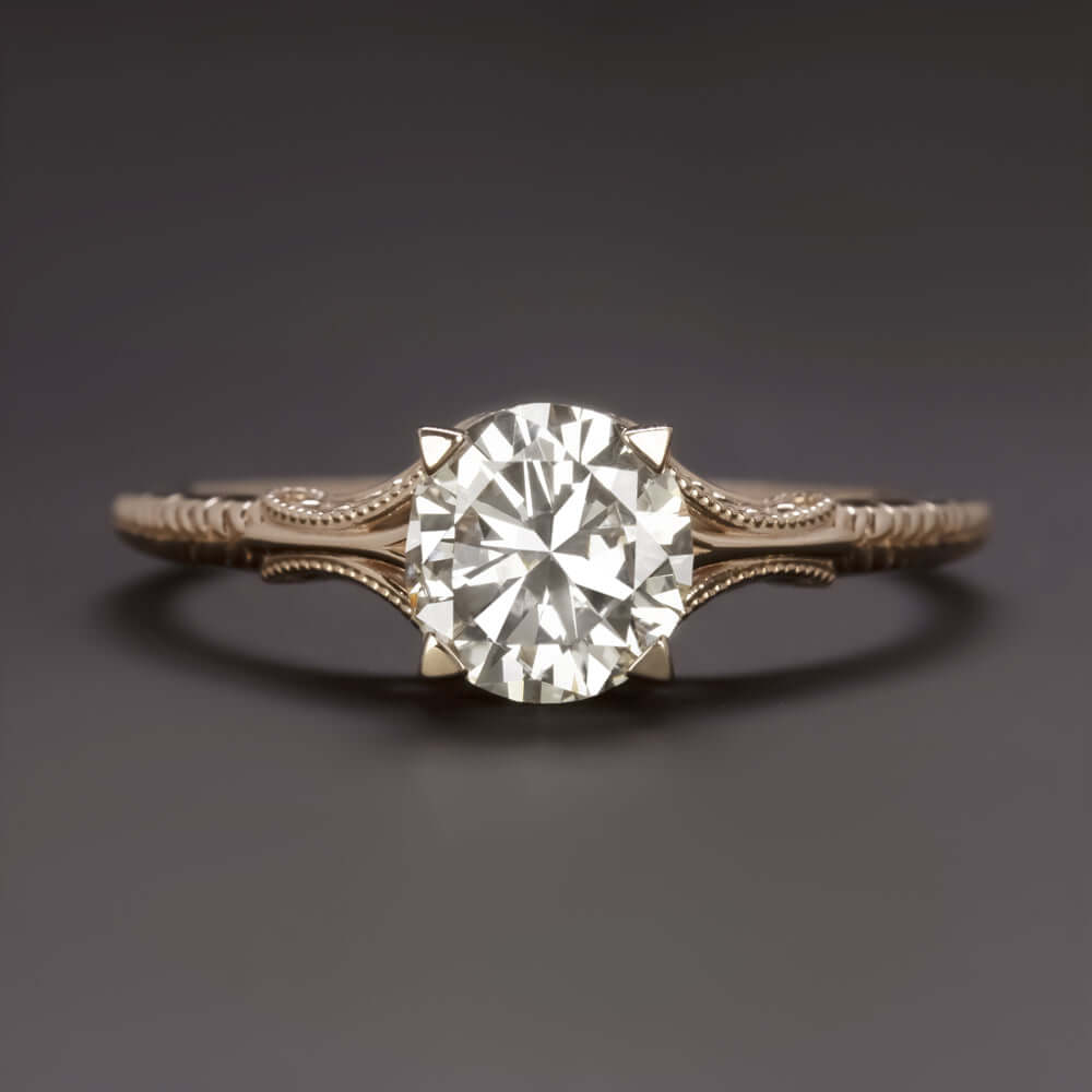 1 CARAT ROUND CUT DIAMOND ENGAGEMENT RING VINTAGE STYLE SOLITAIRE ROSE GOLD 1ct