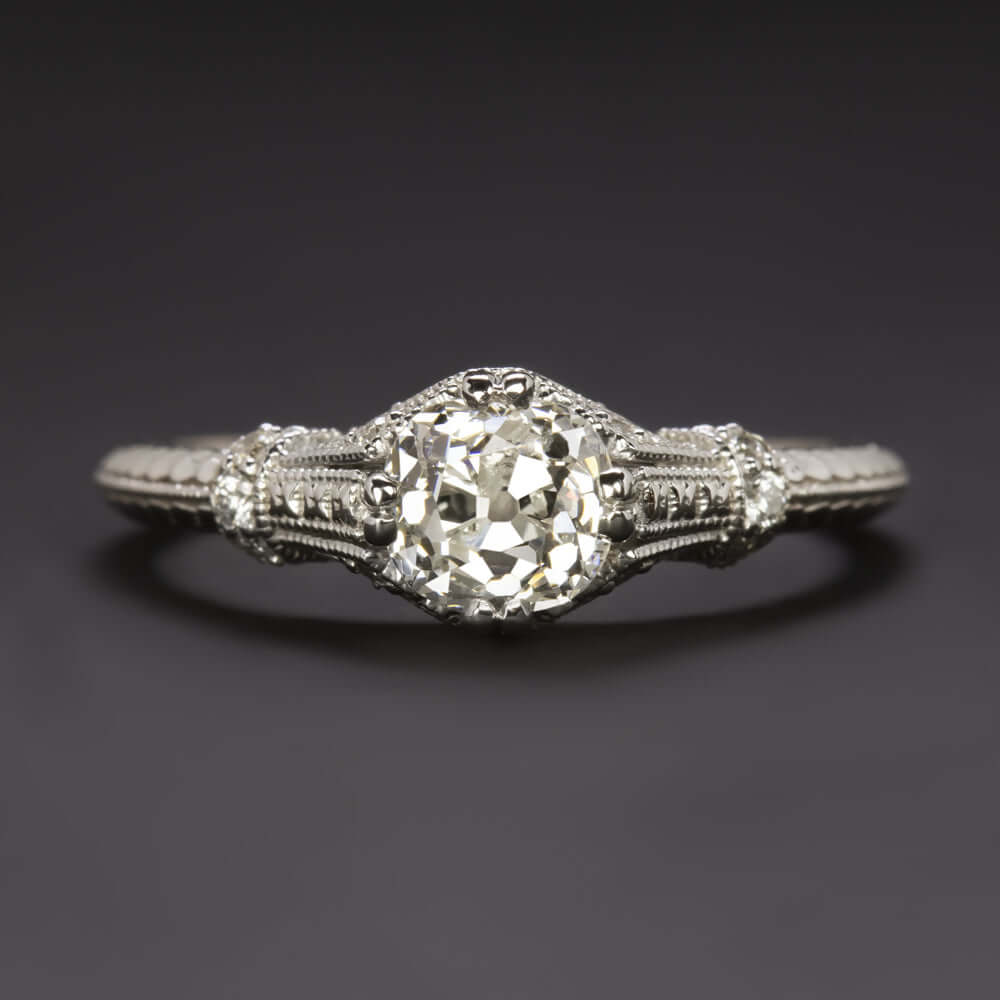 1 CARAT OLD MINE CUT F-G SI2 DIAMOND ENGAGEMENT RING VINTAGE ANTIQUE WHITE GOLD