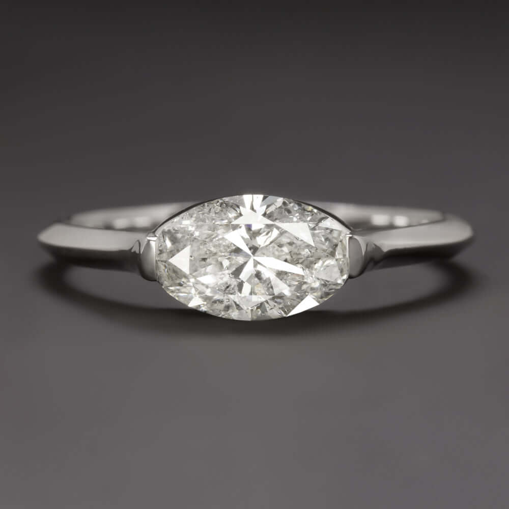 1 CARAT NATURAL DIAMOND EAST WEST RING WHITE GOLD OVAL SHAPE ENGAGEMENT COCKTAIL