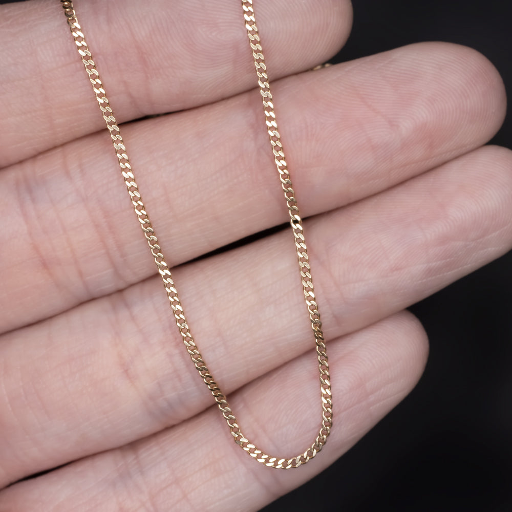 SOLID 14K YELLOW GOLD 15.5 INCH CURB CHAIN 1.25mm CLASSIC LADIES MENS NECKLACE