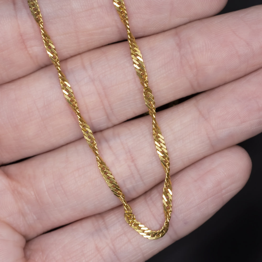 SOLID 18K YELLOW GOLD TWISTED CURB CHAIN 2.1mm 21 INCH MENS LADIES NECKLACE 21in