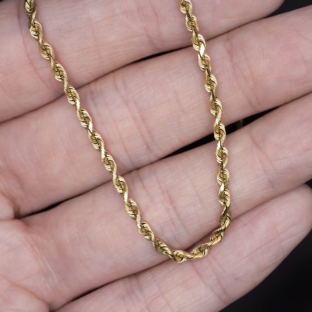 SOLID 14K YELLOW GOLD TWISTED ROPE CHAIN 2.4mm 22 INCH MENS LADIES NECKLACE 22in