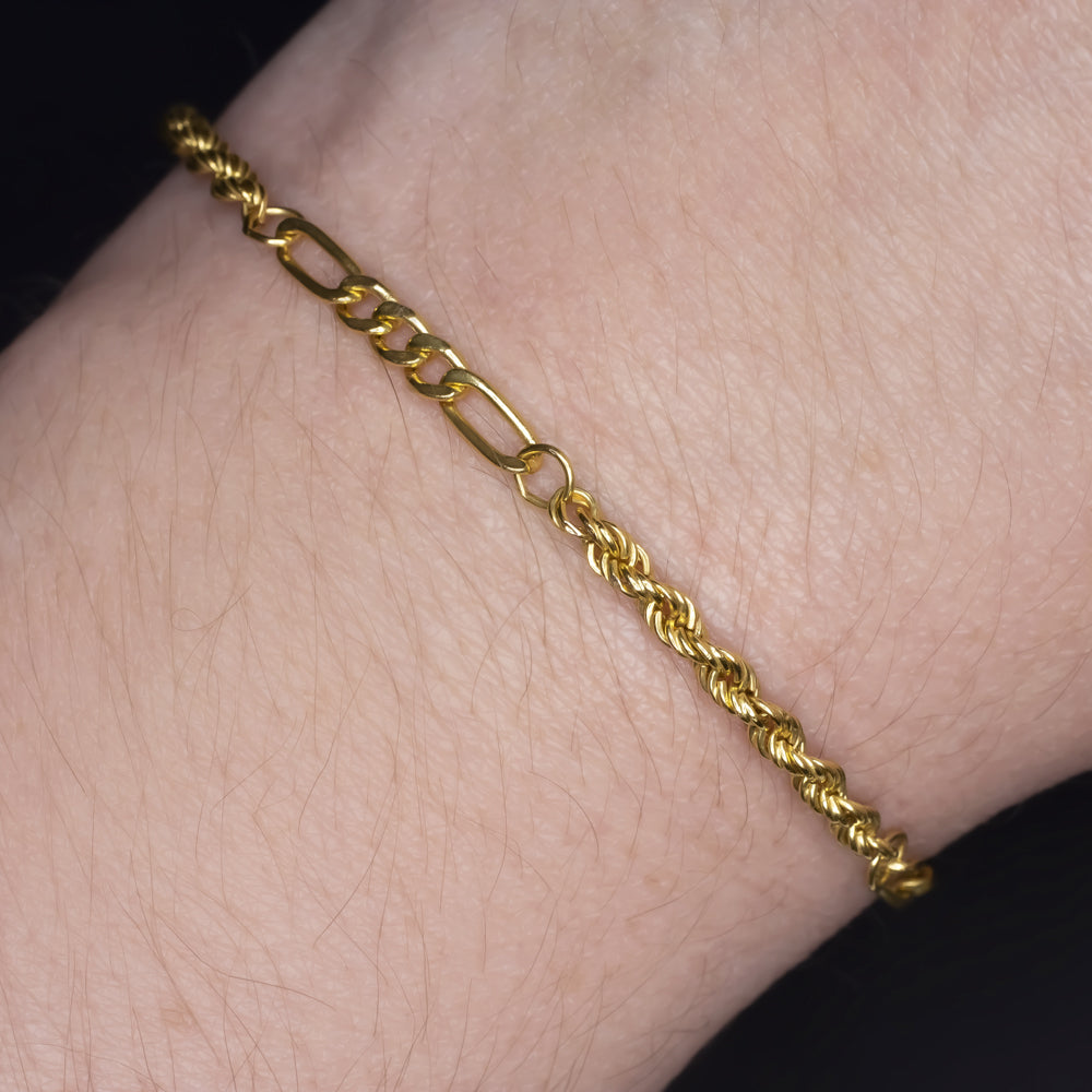 SOLID 14K YELLOW GOLD TWISTED ROPE CHAIN BRACELET 3mm MENS LADIES