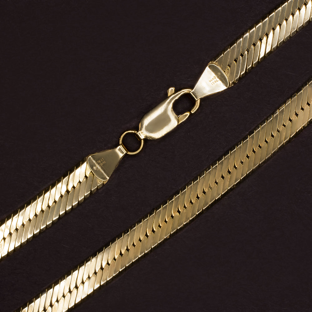 SOLID 14K YELLOW GOLD OMEGA CHAIN 25.7gm 20in 6.5mm HERRINGBONE SNAKE NECKLACE