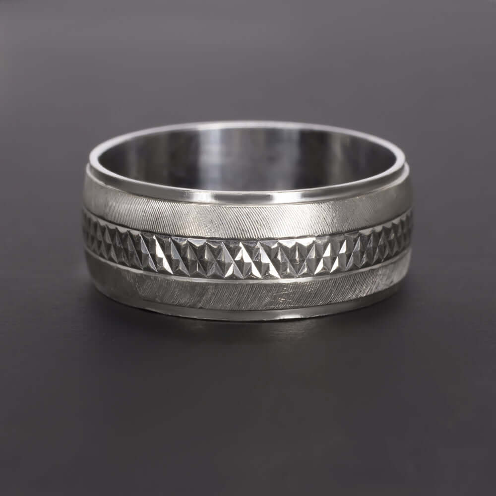 14k WHITE GOLD VINTAGE WEDDING BAND 8mm WIDE MENS 5.8 GRAM TEXTURED RING ESTATE