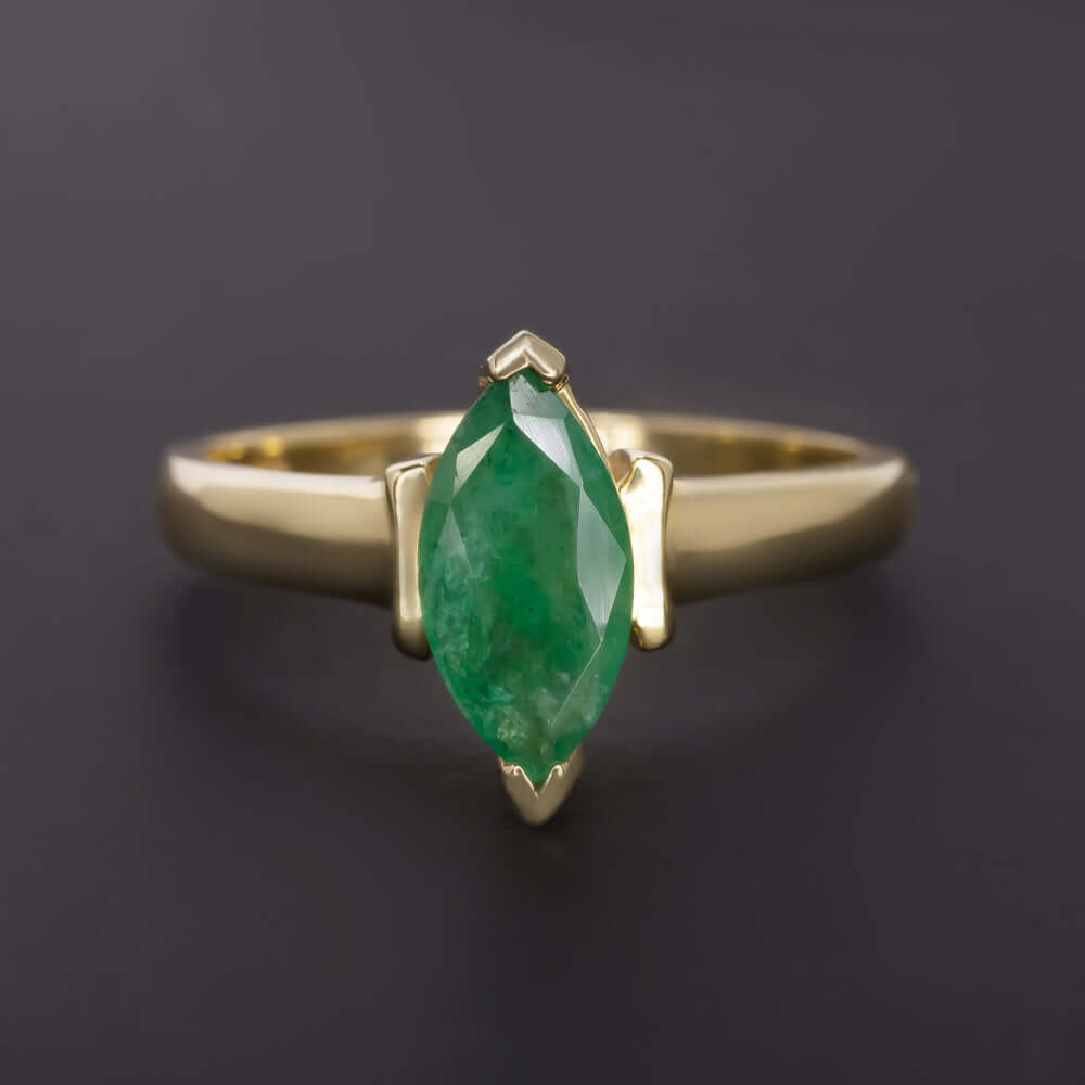 1.5ct EMERALD SOLITAIRE RING MARQUISE CUT 14k YELLOW GOLD NATURAL GREEN COCKTAIL