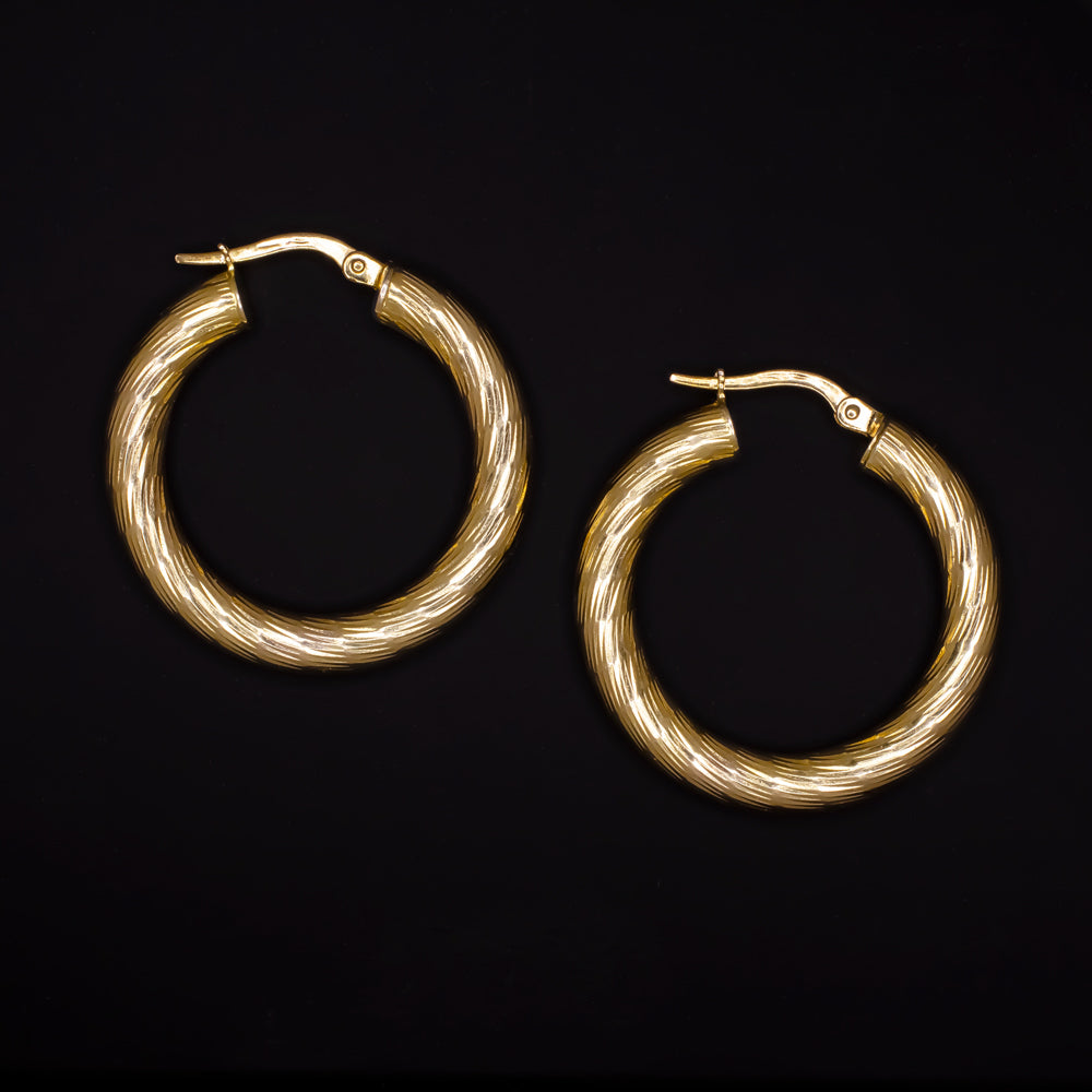 SOLID 14K YELLOW GOLD ITALIAN HOOP EARRINGS 1in CLASSIC THICK TEXTURED JEWELRY