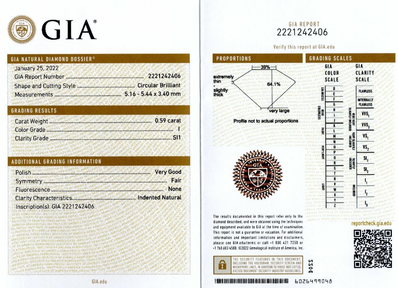 0.59ct GIA CERTIFIED I SI1 OLD EUROPEAN CUT DIAMOND VINTAGE 1920s LOOSE ESTATE