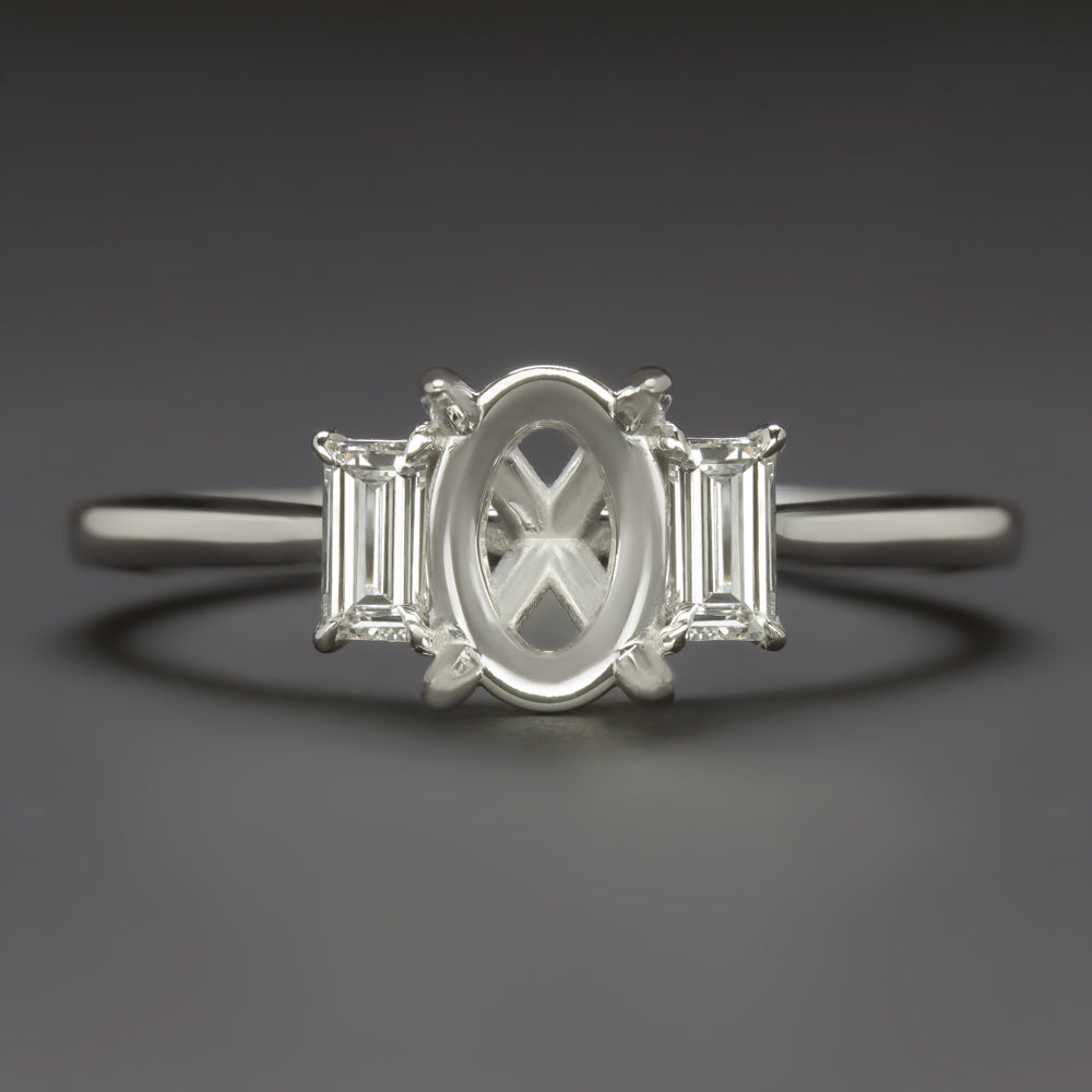 NATURAL DIAMOND OVAL ENGAGEMENT RING SETTING 3 STONE NORTH SOUTH BAGUETTE 14k