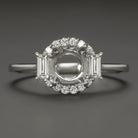 NATURAL DIAMOND RING SETTING FOR 7mm ROUND BAGUETTE HALO SEMI MOUNT ENGAGEMENT