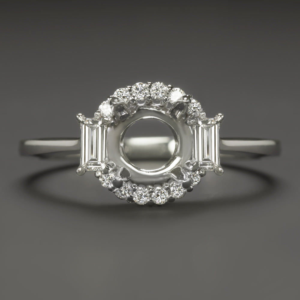 Multiple Round Diamond Setting NATURAL DIAMOND RING SETTING FOR 7mm ROUND BAGUETTE HALO SEMI MOUNT ...