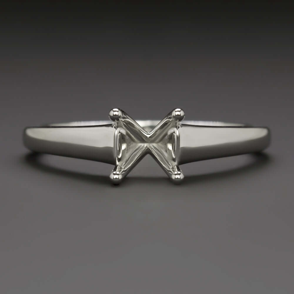 14K WHITE GOLD ENGAGEMENT RING SETTING FOR 6m ROUND SEMI MOUNT SOLITAIRE TAPERED