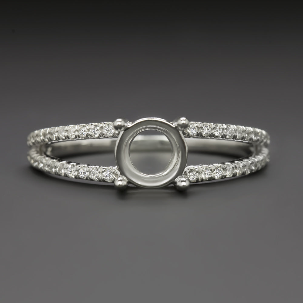 NATURAL DIAMOND ROUND RING SETTING FOR 6mm CENTER SEMI MOUNT SPLIT SHANK PAVE