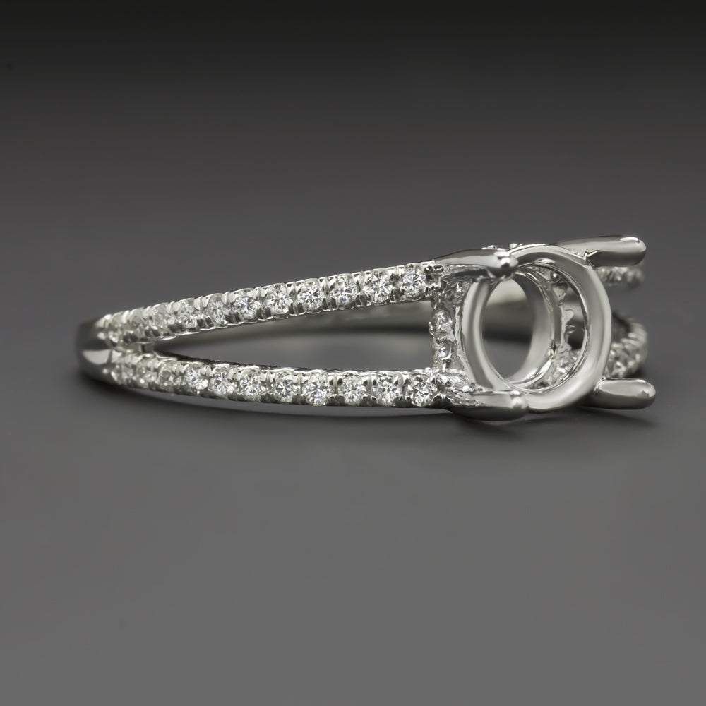 NATURAL DIAMOND ROUND RING SETTING FOR 6mm CENTER SEMI MOUNT SPLIT SHANK PAVE