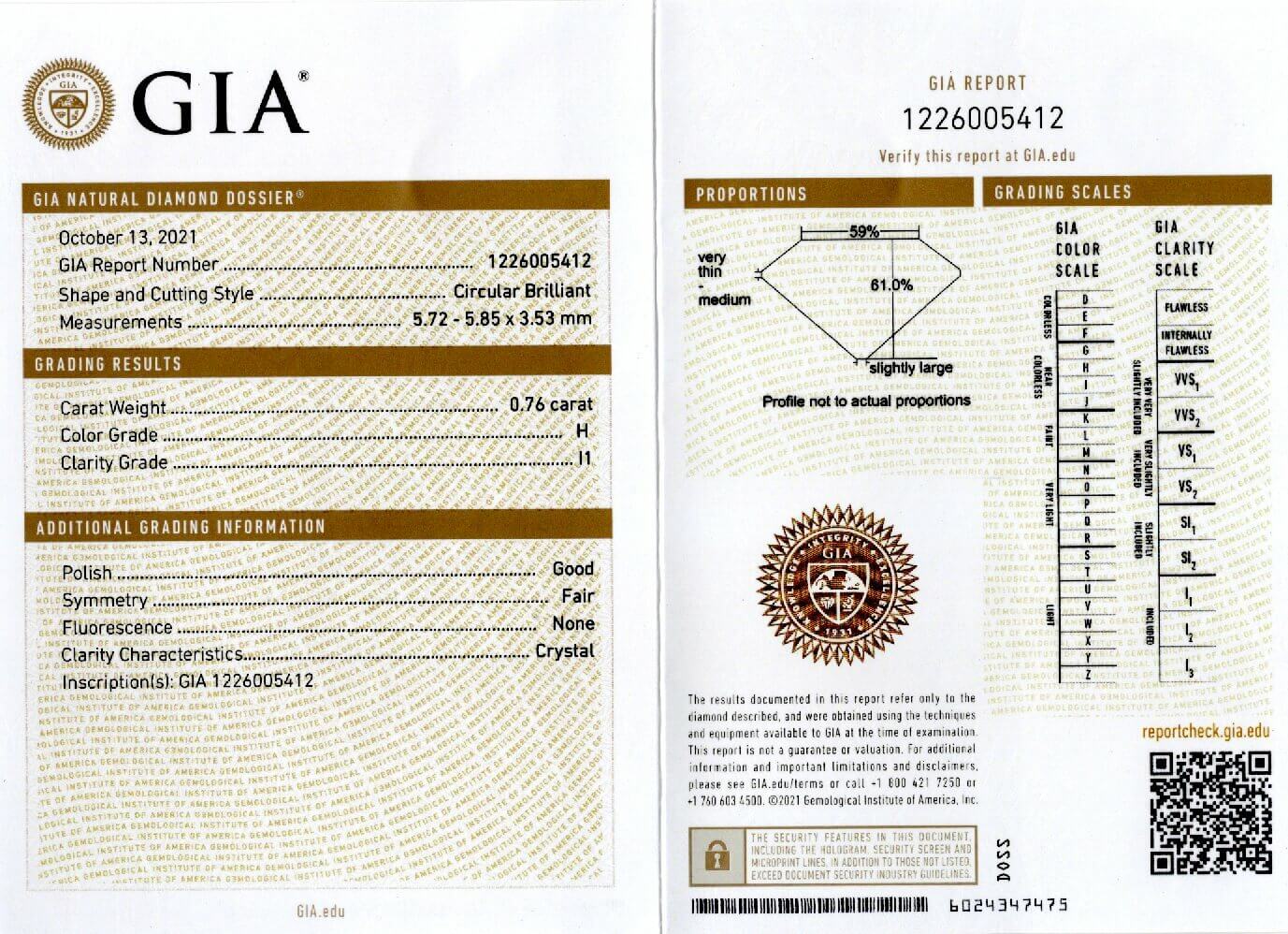 0.76ct GIA CERTIFIED OLD EUROPEAN CUT DIAMOND VINTAGE ESTATE LOOSE NATURAL 3/4