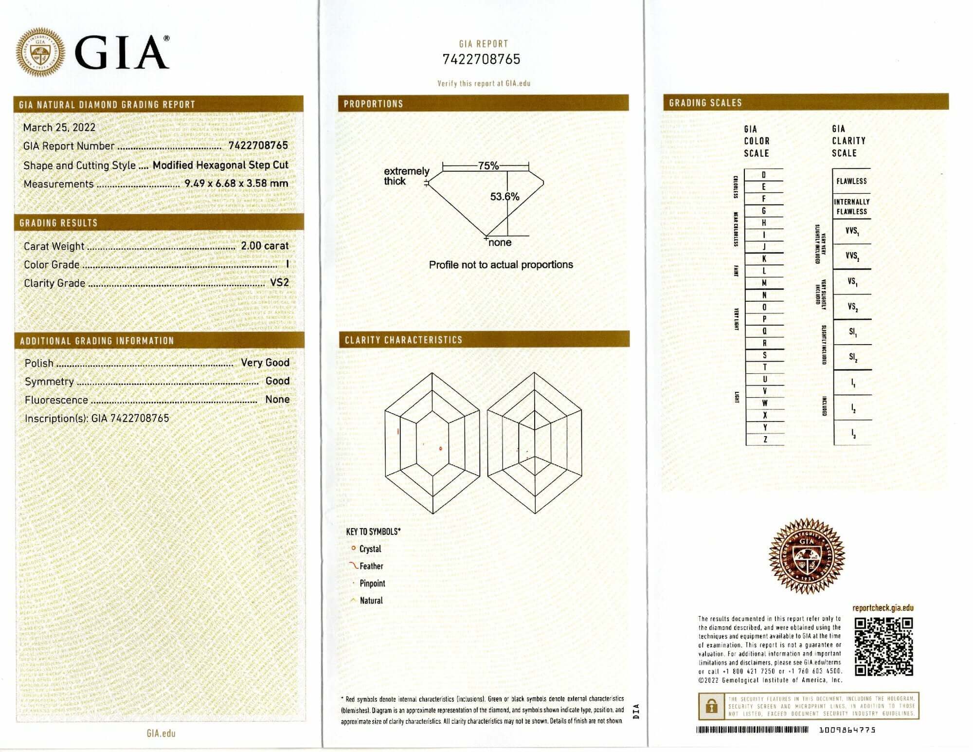 2 CARAT GIA CERTIFIED I VS2 DIAMOND HEXAGON SHAPE STEP DUCHESS CUT LOOSE NATURAL