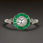 0.74ct OLD EUROPEAN CUT DIAMOND ENGAGEMENT RING EMERALD VINTAGE ART DECO TARGET
