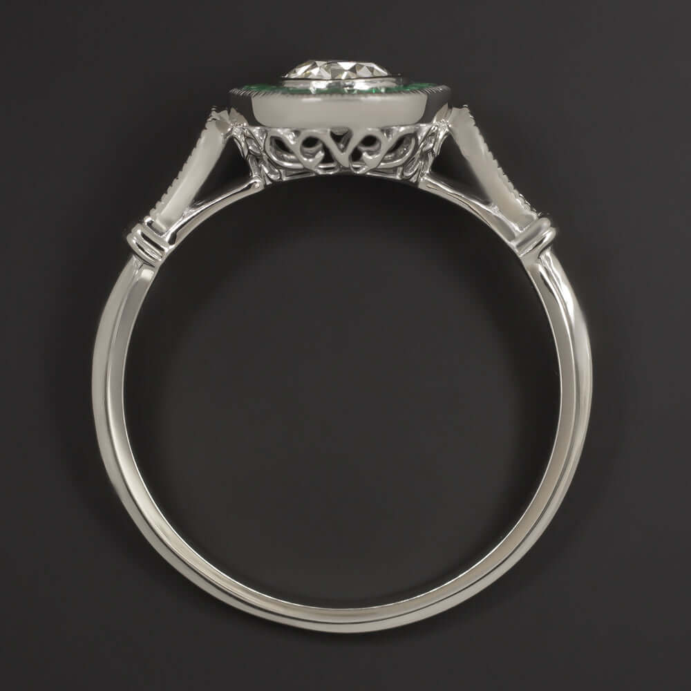 0.74ct OLD EUROPEAN CUT DIAMOND ENGAGEMENT RING EMERALD VINTAGE ART DECO TARGET