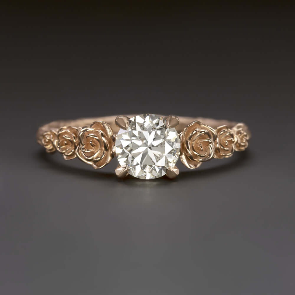 1 CARAT DIAMOND ENGAGEMENT RING ROSE GOLD FLOWER FLORAL ROUND CUT BOHO COCKTAIL