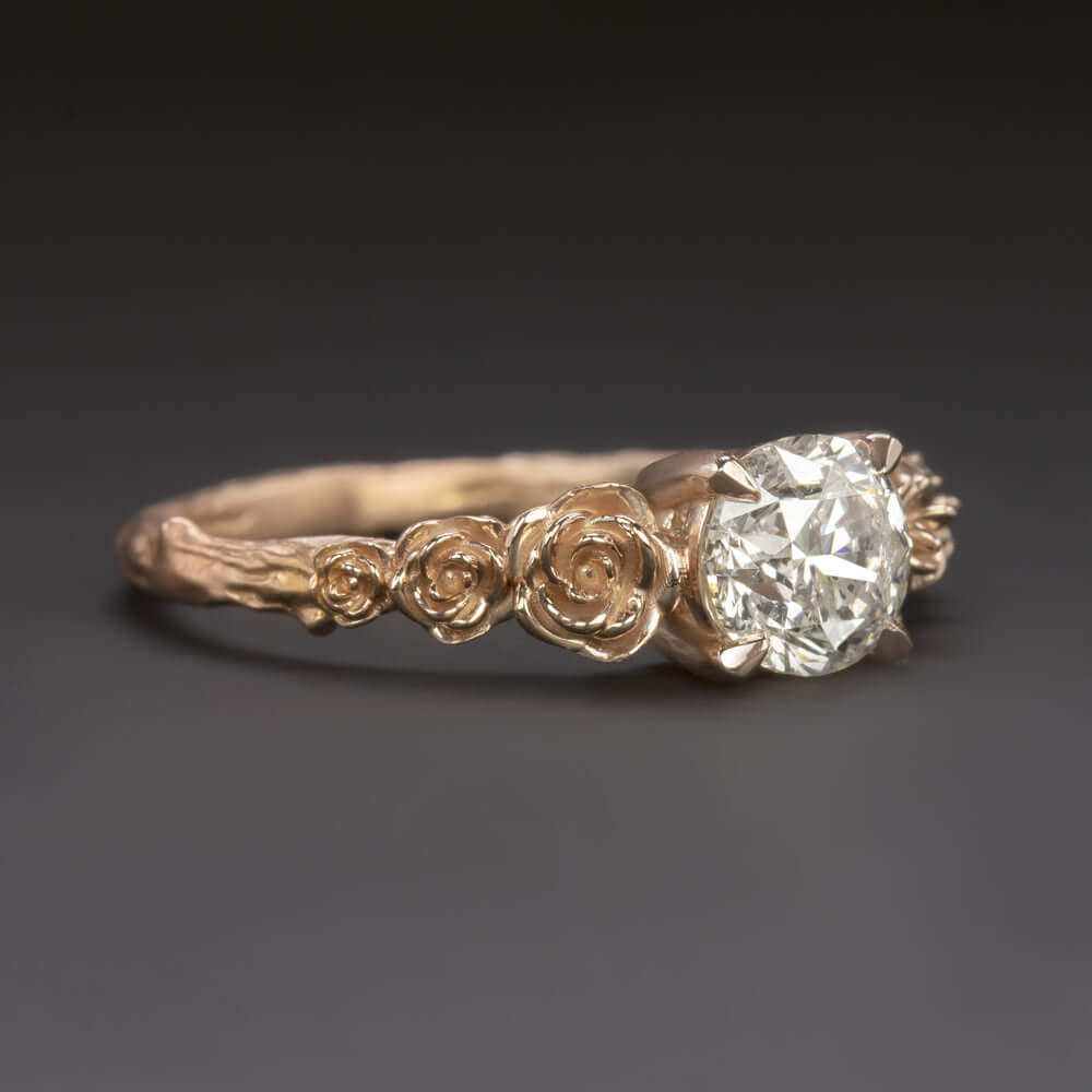 1 CARAT DIAMOND ENGAGEMENT RING ROSE GOLD FLOWER FLORAL ROUND CUT BOHO COCKTAIL