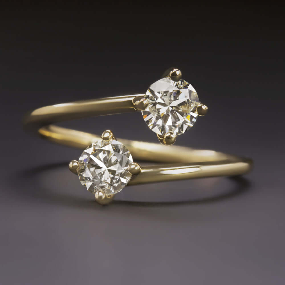 1 CARAT DIAMOND TOI ET MOI RING DOUBLE ROUND CUT BYPASS YELLOW GOLD ENGAGEMENT