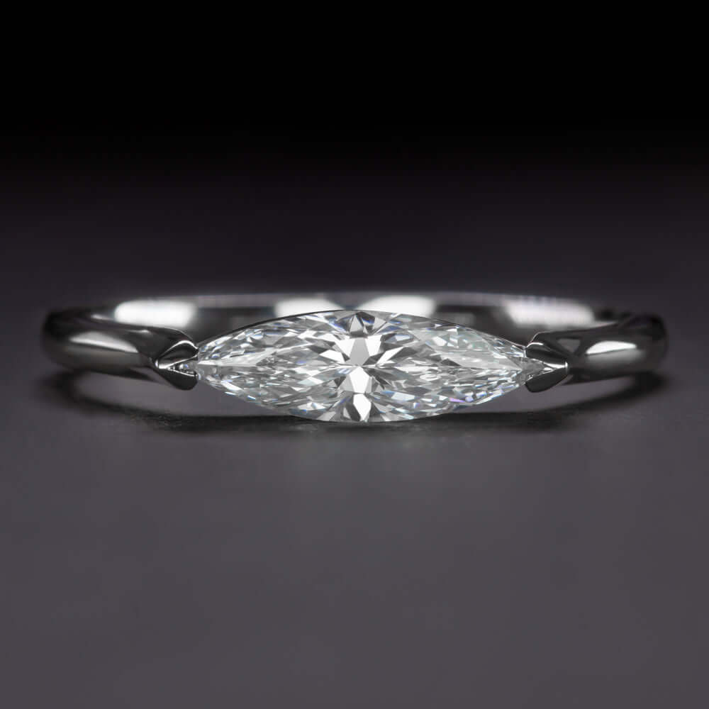 F VS2 DIAMOND ENGAGEMENT RING EAST WEST SOLITAIRE MARQUISE CUT WHITE GOLD 1/2ct