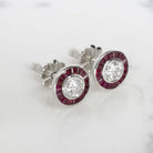 ART DECO STYLE E-F SI2 DIAMOND RUBY STUD EARRINGS ROUND CUT CALIBRE HALO TARGET