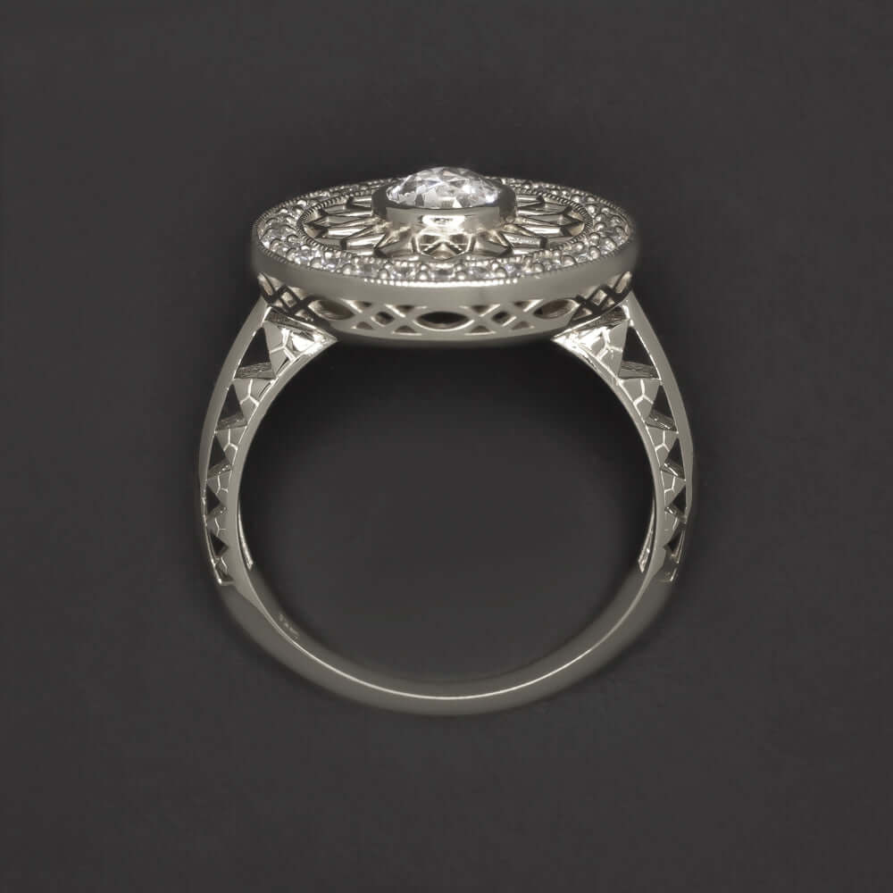 0.81ct CERTIFIED H VS2 OLD EUROPEAN CUT DIAMOND COCKTAIL RING VINTAGE STYLE