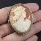 VINTAGE CAMEO PENDANT FILIGREE WHITE GOLD ANTIQUE BROOCH NECKLACE PIN ESTATE