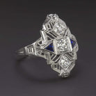 ART DECO DIAMOND SAPPHIRE COCKTAIL RING 18k WHITE GOLD FILIGREE VINTAGE ANTIQUE
